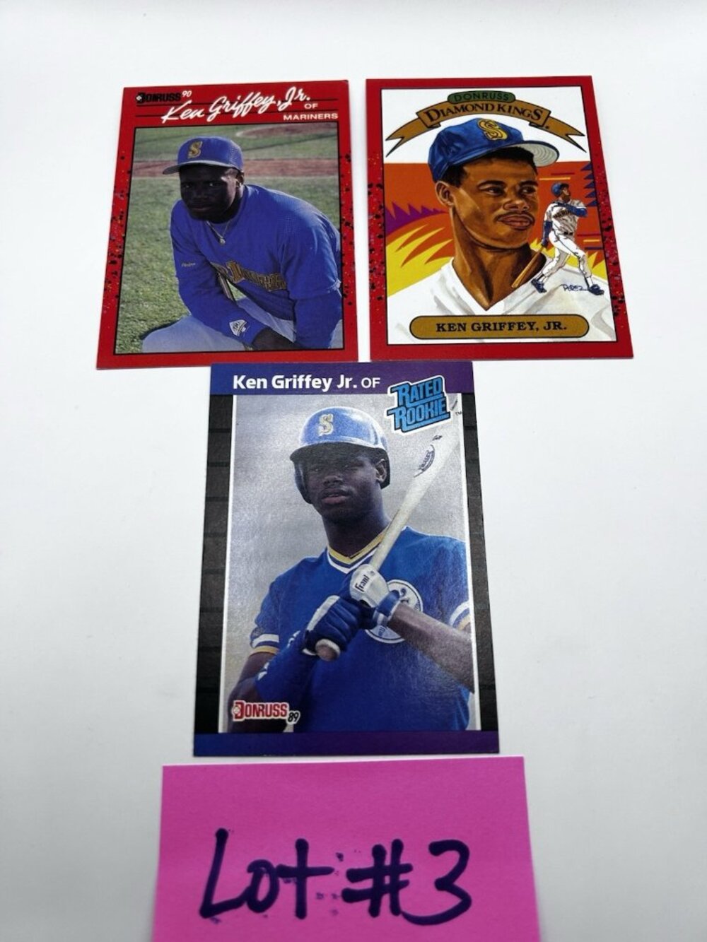 Lot of 3 Ken Griffey Jr Cards #33 & #4 (RC)1989 Donruss # 365 Topps #336